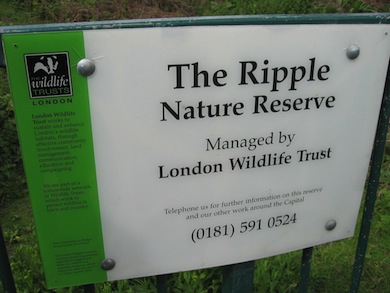Entrance sign at the Ripple Nature Reserve © London Wildlife Trust