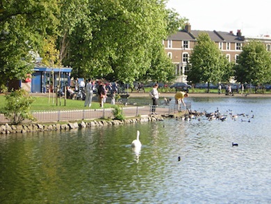 View over the lake at Victoria Park © Kenneth Yarham