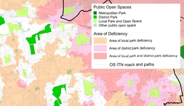 Areas of deficiency in access to Public Open Space