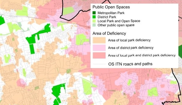 Areas of deficiency in access to Public Open Space