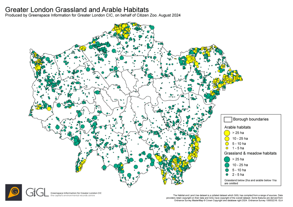 Preliminary habitat mapping by GiGL shows areas of potential habitat with high potential suitability for white storks across the different London boroughs.