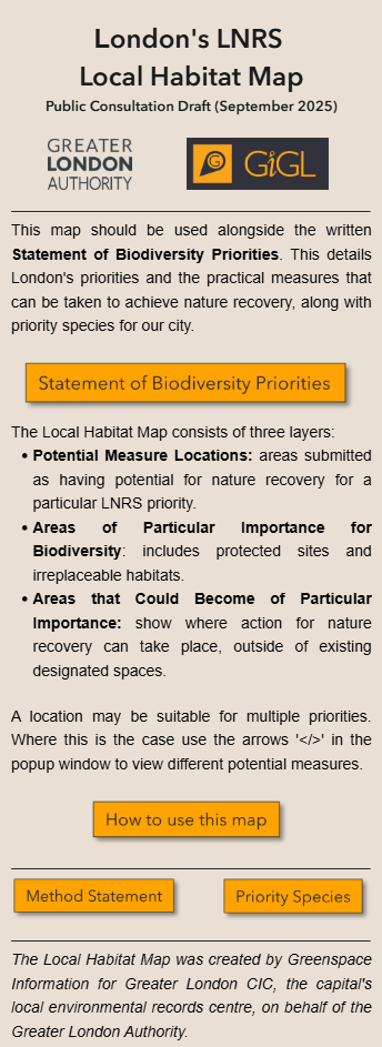 The panel with additional information located on the left of the map.