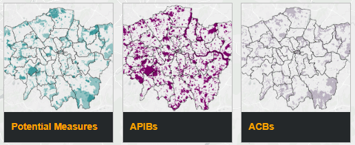 The three bookmark options at the bottom left corner of the main screen, showing previews of each bookmarked map.
