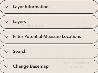 The different drop-down options at the top right corner of the map.