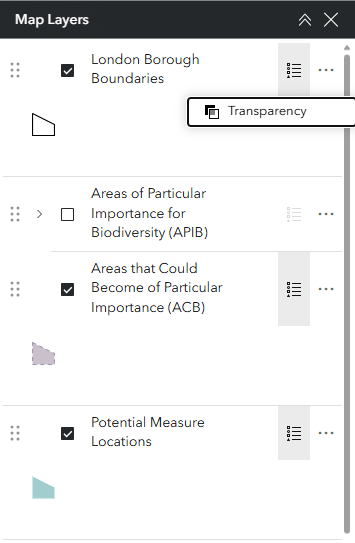 The map layer drop-down features.