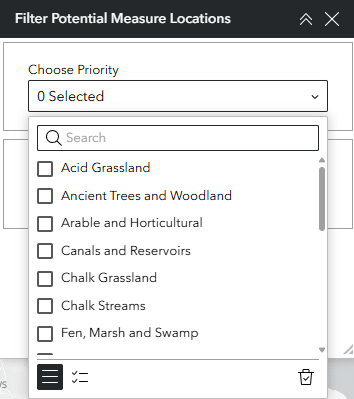 The features and options of the Filter drop-down.